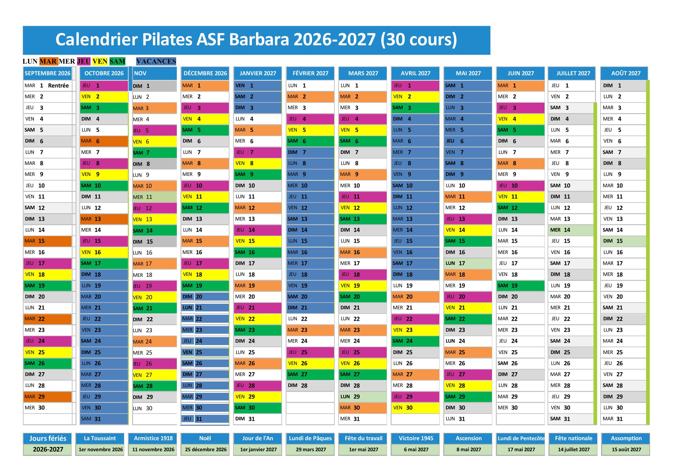 Calendrier Barbara Leone 2026/2027