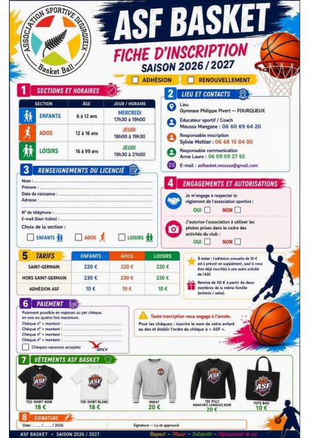 Fiche d'inscription 2026/2027