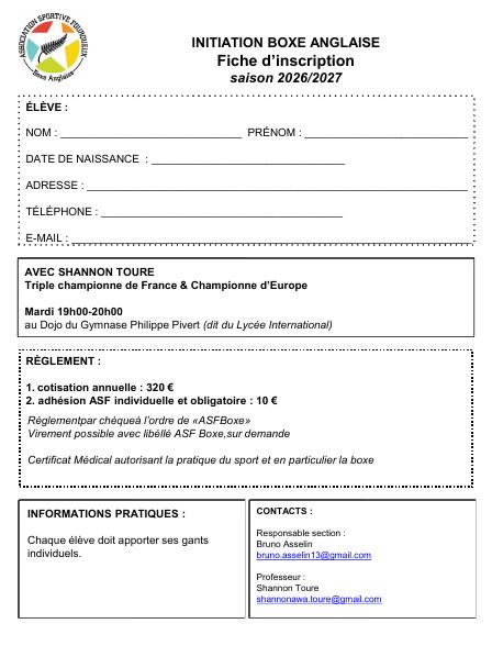 Fiche d'inscription 2026/2027