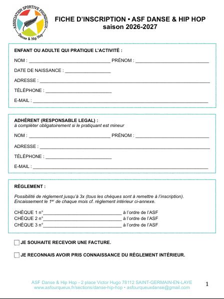 Fiche d'inscription 2026/2027