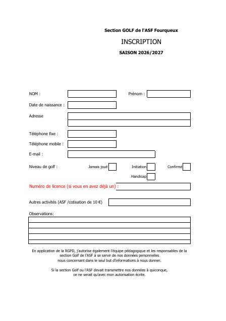 Fiche d'inscription — 2026/2027