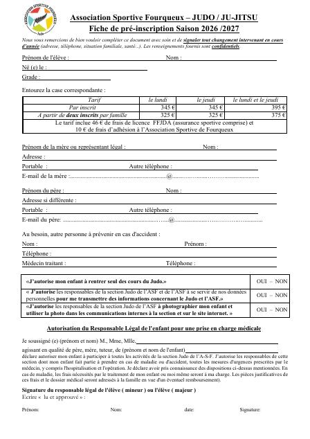 Fiche d'inscription — 2026/2027