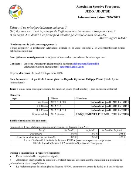Fiche de renseignements — 2026/2027