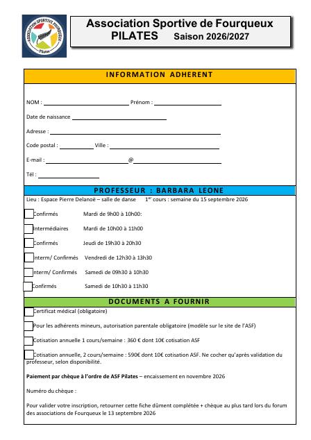 Fiche d'inscription Barbara Leone 2026/2027