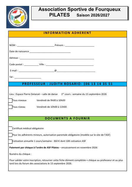 Fiche d'inscription Judith Rosario 2026/2027