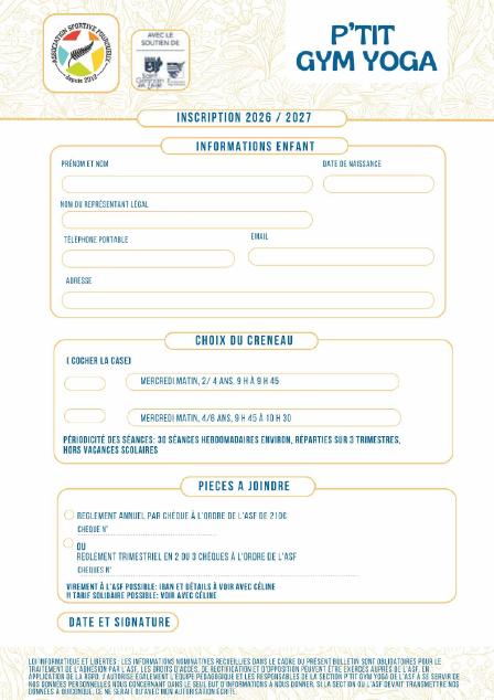 Fiche d'inscription 2026/2027