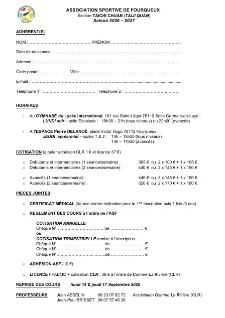 Fiche d'inscription 2026/2027