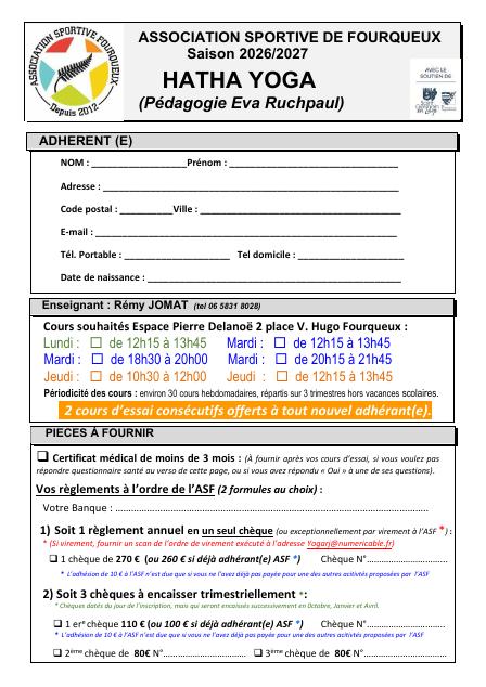 Fiche d'inscription — 2026/2027