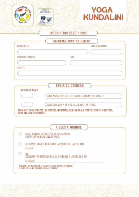 Fiche d'inscription 2026/2027
