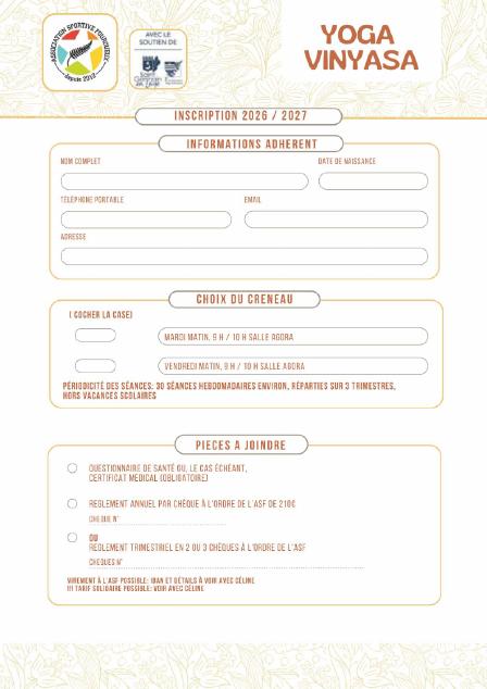 Fiche d'inscription 2026/2027