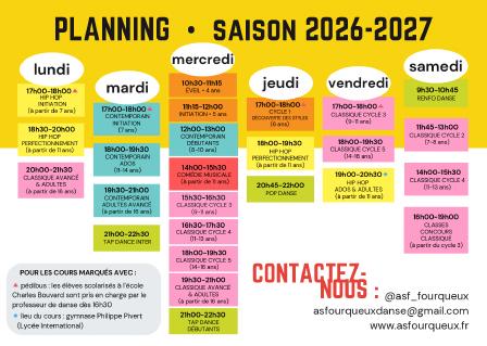 Planning des cours 2026/2027