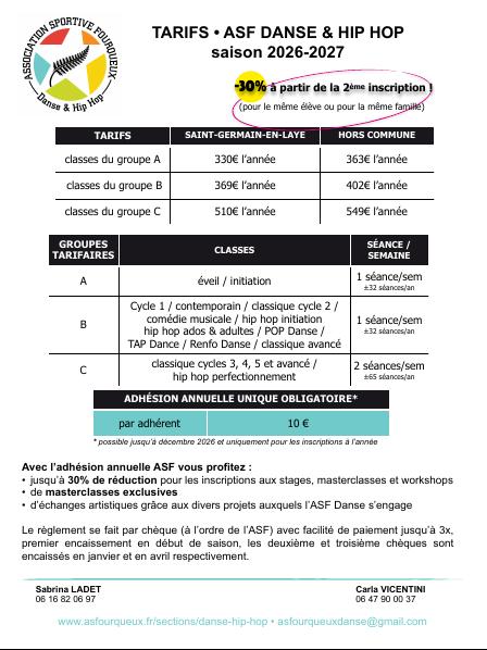 Tarifs 2026/2027